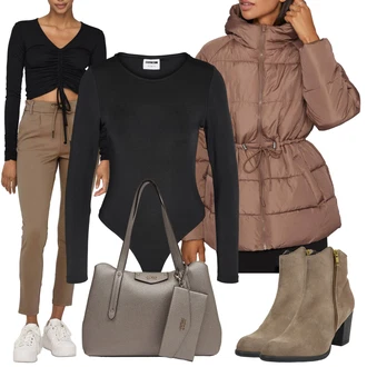 Zima Outfit s Hnědá/Béžová Zimní Bund/Parka Přechodová Bund/Prošívaná Bunda/Neobvyklá bunda/Podzimní bunda/Letní peřová bunda/Udržitelná bunda/Nafukovací Bund/Puchová Bund Vila "Zimní look"