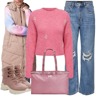 Outfit s Růžová/Fialová/Červená Taška do tělocvičny/Obchodní Taška/Taška/Sportovní taška/Taška Na Rameno/Shopper taška/Velká taška Under Armour "Zimní look"