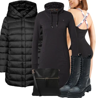 Polo-límec Outfit s Černá/Šedá/Tmavě šedá/Tmavě modrá Mikinové Šaty Ragwear "Zimní look"