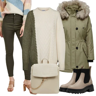Outfity na zimu s Béžová/Bílá/Khaki/Zlatý/Hnědá Batoh orsay "Zimní look"