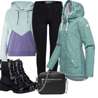 Outfit s Tyrkysový/Zelená/Světle zelená Nepromokavé Bund/Outdoorové Bundy/Plachtařská bunda/Letní Bund/Jarní bunda/Turistická bunda/Trekingová bunda/Funkční Bunda/Bunda s Kapucí/Snowboardová Bund Ragwear "Zimní look"