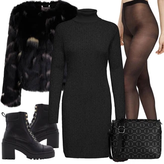 Outfity na zimu s Černá/Bílá Kožešinová bunda/Bunda z Umělé Kožešiny/Péřová Bunda orsay "Zimní look"