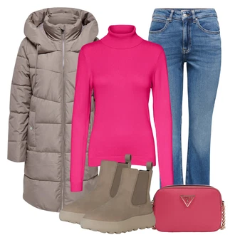 Respira Outfit s Béžová/Hnědá/Khaki Kožená bunda/Plochá Kotníková Bota/Teniska Zimní Tenisky/Gumová Kotníková Bota/Chelsea Boty Geox "Zimní look"
