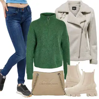 Motorka Zima Outfit s Šedá/Béžová/Khaki/Hnědá Bunda Zimní Bund Only "Zimní look"Look: Motorka, Jízda na koni