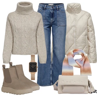 Respira Outfit s Béžová/Hnědá/Khaki Kožená bunda/Plochá Kotníková Bota/Teniska Zimní Tenisky/Gumová Kotníková Bota/Chelsea Boty Geox "Zimní look"