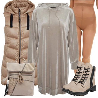 Elastan Outfit s ?edá/Bé?ová/Sv?tle ?edá/Hn?dá Mikinové ?aty VERO MODA "Zimní nálada"