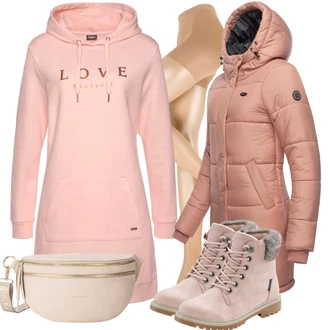 Krátká Outfit s Růžová Mikinové Šaty Buffalo "Zimní outfity"
