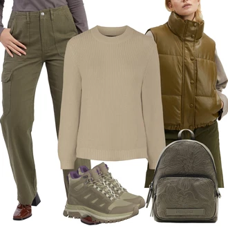 Dlouhé Outfit s Hnědá/Béžová/Tmavě zelená/Khaki Krátká Vest/Prošitý Prslušenství/Obracející se Vest/Venkovní Vest/Peřová Vest/Izolační Vest/Puffer Vest JdY "Zimní outfity"