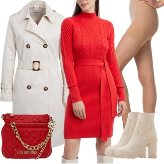 Outfit s Červená Zimní Pletené Šaty/Svetrové Šaty/Dlouhé pletené šaty orsay "Zimní outfity"