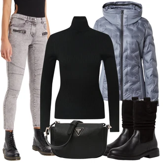 Slouchy Outfit s Černá/Fialová Kozačka Motorkářská bota/Plochá Kotníková Bota/Ovčí Kožešinová Bota/Zimní Kozačka z jehněčí kůže/Kotníková Bota s Podšívkou/Vycpaná Kozačka/Bota se širokým nohavici/Zimní kotníková bota/Zimní bota Tamaris "Zimní outfity"