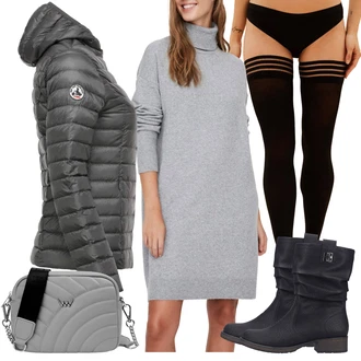 Outfit s Béžová/Hnědá/Khaki Puchová Bund/Nafukovací Bund/Letní peřová bunda/Péřová Bunda/Sbalitelné Bund/Merino bunda/Udržitelná bunda "Zimní outfity"