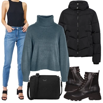 Motorkář Outfit s Černá Kozačka Bojová Bota/Šněrovací Kotníková Bota/Kozačka se zipem/Motorkářská bota/Kožená kotníková bota nax "Zimní outfity"