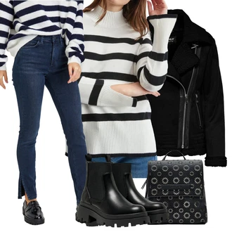 Metal Outfit s Černá Chelsea Boty/Kožená bunda/Plochá Kotníková Bota/Gumová Kotníková Bota Only "Zimní outfity"Look: Lak, Šik, Estetika, S Mokrým Vzhledem, Elegantní, Trendový, Unisex, Metal, Glamourové