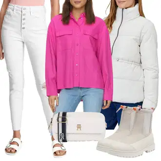 Elastický Outfit s Šedá/Bílá/Béžová/Krémová/Khaki Push up Džín/Kotníková Bota/High Waist Džínové Kalhoty/Kožená bunda/Džíny s Dírou/Zkrácené Džíny/Džíny s Rozparkem/Dámské Džíny s Délkou 7/8 GAP "Zimní outfity"