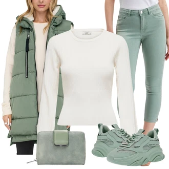 Outfit s Světle Zelená/Zelená/Tmavě Zelená Teniska na platformě/Chunky Tenisky/Teniska teddy Steve Madden "Zimní outfity"