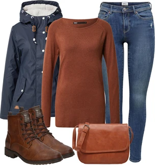 Outfity na svátky Old Money s Modrá/Tmavě modrá/Světle modrá Kožená bunda/Navlékací džíny/Kožené bundy/Džíny s Nízkým Sedem/Džín s Nízkým Pasem/Džíny s Dírou/Džíny s Rozparkem/Push up Džín/Kožené Boty/Kotníková Bota Only, Hnědá/Béžová Bagetová taška/Taška/Klasická Taška Přes Rameno/Taška Na Notebook/Kancelářská Taška/Brašna/Sportovní Taška Přes Rameno About You "Zimní outfity"Look: Cool, Disko, Krásný, Old Money, Bezešvé, Rad, Klasické, Elegantní, Vintage