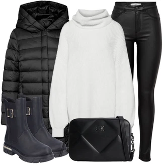 Outfity na zimu Kůže s Černá Kalhoty z Umělé Kůže/Legíny Kožený Vzhled/Kožený Legíny/Vinylový Legín/Kožená Kalhoty/Skinny Kalhoty JdY "Zimní outfity"