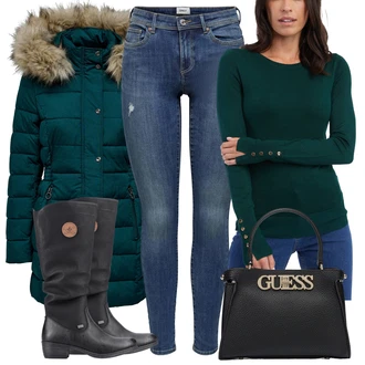 Outfity na zimu Dlouhé s Černá/Tmavě šedá Guess "Zimní outfity"