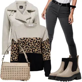 Motorka Zima Outfit s Šedá/Béžová/Khaki/Hnědá Bunda Zimní Bund Only "Zimní outfity"Look: Motorka, Jízda na koni