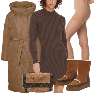 Outfit s Hnědá/Tmavě Hnědá Kozačka Plochá Kotníková Bota/Zimní kotníková bota/Zimní bota/Ovčí Kožešinová Bota/Zimní Kozačka z jehněčí kůže/Teniska teddy/Kotníková Bota s Podšívkou/Zimní tenisky michael kors "Zimní outfity"