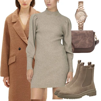 Hunting Outfit s Hnědá/Béžová Midi Kabát/Zimní Kabát Vlněný kabát/Vintage Kabát/Teddy Kabát/Vlněný Fleecový Kabát/Oversize Kabát/Kašmírový Kabát/Lodenový kabát/Kabát Bouclé Tom Tailor "Zimní outfity"Look: Na Procházku, Hunting, Volný čas, Jízda na koni, Apres ski