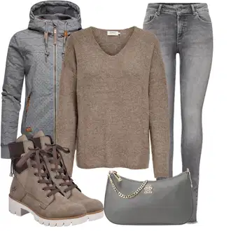 Outfit s Šedá/Světle šedá/Tmavě šedá Trekingová bunda/Bunda s Kapucí/Hybridní bunda/Outdoorové Bundy/Funkční Bunda/Lyžařská bunda/Bunda 2v1/Snowboardová Bund/Skialpinistická bunda/Bunda s Bočním Zipem/Prošívaná Bunda/Izolační bunda/Termo Bund Ragwear "Zimní outfity"