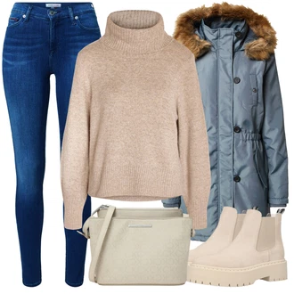 Outfit s Khaki/Hnědá/Béžová Kozačka Chelsea Boty/Plochá Kotníková Bota Steve Madden "Zimní outfity"