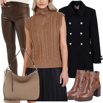 Elastan Outfit s Šedá/Tmavě zelená/Hnědá/Khaki/Tmavě hnědá Skinny Kalhoty/Jeggings/Kalhoty z Umělé Kůže/Legíny Kožený Vzhled/Tregíny/Kožený Legíny/Kožená Kalhoty orsay "Zimní outfity"