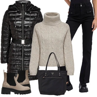 Outfity z džínu Zvonové kalhoty s Hnědá/Červená/Fialová/Černá orsay "Zimní outfity"