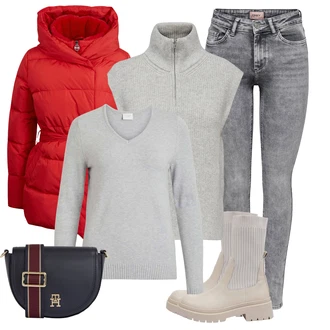 Outfity na zimu Džínovina s Šedá/Bílá/Stříbrný/Světle šedá/Khaki Only "Zimní outfity"