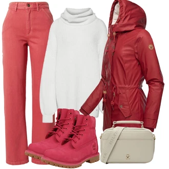 Outfit s Oranžová/Červená Formální Košile/Džíny Volného Střihu/Mom Jean/Džíny Culottes/Cargo džíny/Dad Džíny Cotton On "Zimní outfity"