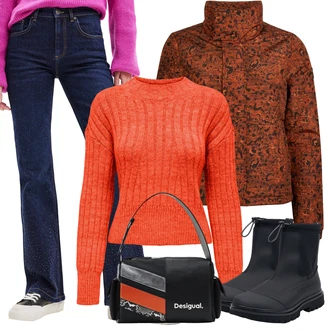 Pravá Kůže Outfit s Černá/Tmavě modrá Kozačka Kožená bunda/Chelsea Boty/Gumová Kotníková Bota Calvin Klein Jeans "Zimní outfity"