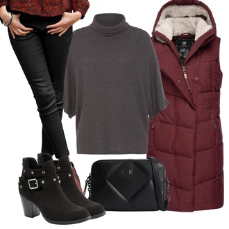 Pavla Outfit s Červená/Vínová/Tmavě červená Bunda na přetažení přes hlavu/Zimní Parka/Nafukovací Bund/Zimní Bund/Dlouhé bundy/Letní peřová bunda/Puchová Bund/PodZimní Bunda Ragwear "Zimní outfity"