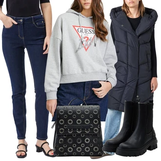 Outfit s Tmavě modrá/Modrá Slim Fit Džíny/High Waist Džínové Kalhoty/Kotníková Bota/Termální Džíny/Kožené Boty/Džíny Regular Fit/Džíny s Rozparkem/Kožená bunda/Zužující se Džíny/Push up Džín/Kožená Pánská Bund/Zimní bunda orsay "Zimní outfity"