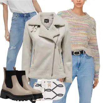 Motorka Zima Outfit s Šedá/Béžová/Khaki/Hnědá Bunda Zimní Bund Only "Zimní outfity"Look: Motorka, Jízda na koni