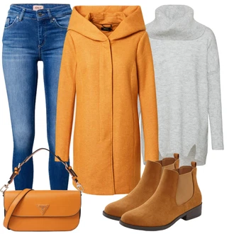 Outfity na zimu Krátká s Hnědá/Béžová Chelsea Boty/Plochá Kotníková Bota Lascana "Zimní outfity"