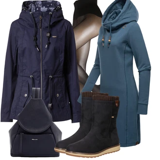 Outfit s Tmavě modrá Plachtařská bunda/Outdoorové Bundy/Parka Přechodová Bund/Funkční Bunda/Vosková Bunda/Bunda 2v1/Parka/Jarní bunda/Trekingová bunda/Nepromokavé Bund/Bunda s Kapucí/Letní Bund Ragwear "Zimní outfity"