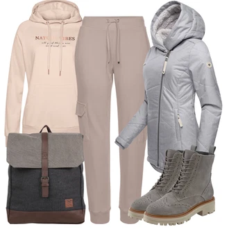 Outfity na zimu s Šedá/Khaki/Hnědá/Béžová/Fialová Cargo Tepláky/Cargo Kalhoty Lascana "Zimní outfity"