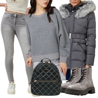 Ležérní Pracovní pohovor Outfit s Světle šedá/Šedá/Hnědá/Fialová Motorkářská bota/Klasická kozačka/Bojová Bota/Šněrovací Kotníková Bota/Kožená kotníková bota Aldo "Zimní outfity"Look: Armáda, Ležérní, Šik, Egirl, Grunge, Trendový, Unisex, Pracovní oděvy