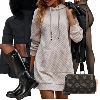 outfit mit Črna Škorenj z zadrgo/Škornj s Platformo/Škornj z visokimi petami "Zimski outfit"
