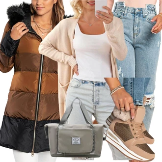 Dolga outfit mit Roza/Bež/Modra Kavbojke Visokega Pasu/Kavbojka z Nizkim Pasom/Kavbojke z Razporkom/Kavbojke Sproščenega & Ohlapnega Kroja "Zimski outfit"