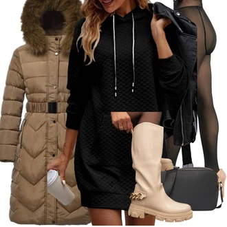 Zimske Outfiti S stranskimi žepi mit Rjava Zunanji plašč/Plašč s Kapuco/Plašč z Zadrgo fenzy "Zimski outfit"