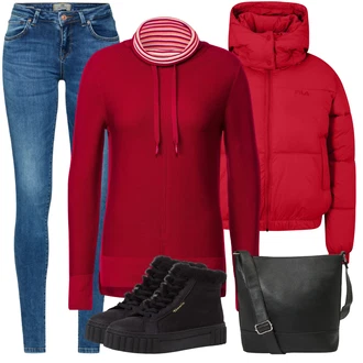 Outfit sa Crna Tenisica Zimske Tenisice/Teddy Tenisica/Tenisice s patentnim zatvaračem sa strane/Tenisica s platformom Tamaris "Zimski look"
