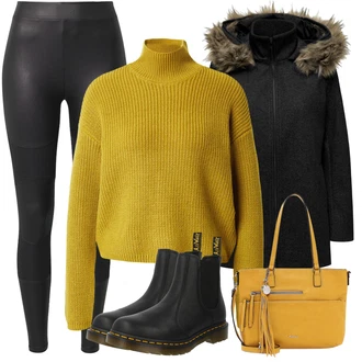 Outfit sa Crna Chelsea Gležnjača/Kožna Jakna Dr. Martens "Zimski look"