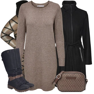 Outfit sa Crna/Tamnosiva Zimski Kaput Vuneni kaput/Scuba Kaput/Kaput od Kašmira/Kaput s Patentnim Zatvaračem/Midi Kaput/Kaput od Vunenog Flisa VERO MODA "Zimski look"