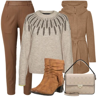 Outfit sa Smeđa/Bež Klasična čizmica/ljetna gležnjača/Podstavljena Gležnjača/Kaubojska čizma/Vintage Gležnjača/Western Gležnjača/vintage čizma/Široke čizme Rieker "Zimski look"