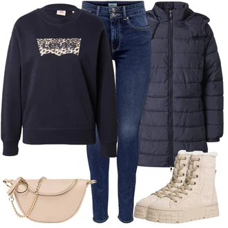 Outfit sa Bež/Kaki/Smeđa Teddy Tenisica/Tenisica s platformom/Zimske Tenisice Tamaris "Zimski look"
