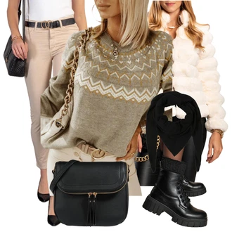 Outfit sa Pink/Bež/Plava Dugi Kaput/Kratki Kaput/Dugi Kaput fenzy "Zimski look"