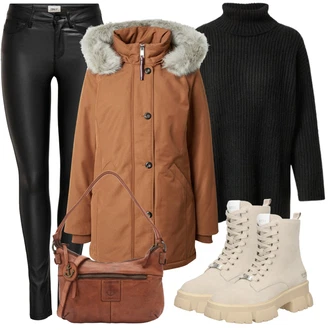 ľahký Outfit sa Bež/Smeđa/Kaki Gležnjača na Vezanje/Kožna Jakna/Borbena Čizma/Zimske tenisice/Klasična čizmica/Podstavljena Gležnjača Steve Madden "Zimski Outfit"