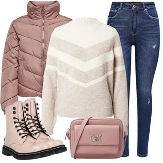 Outfit s Béžová/Růžová Kozačka Šněrovací Kotníková Bota/Klasická Kozačka/Bojová Bota/Motorkářská bota Dockers by Gerli "Zimní Outfit"
